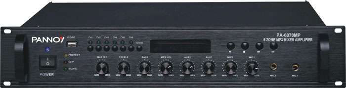 PA-6070MP 六分区MP3合并式广播功放70W